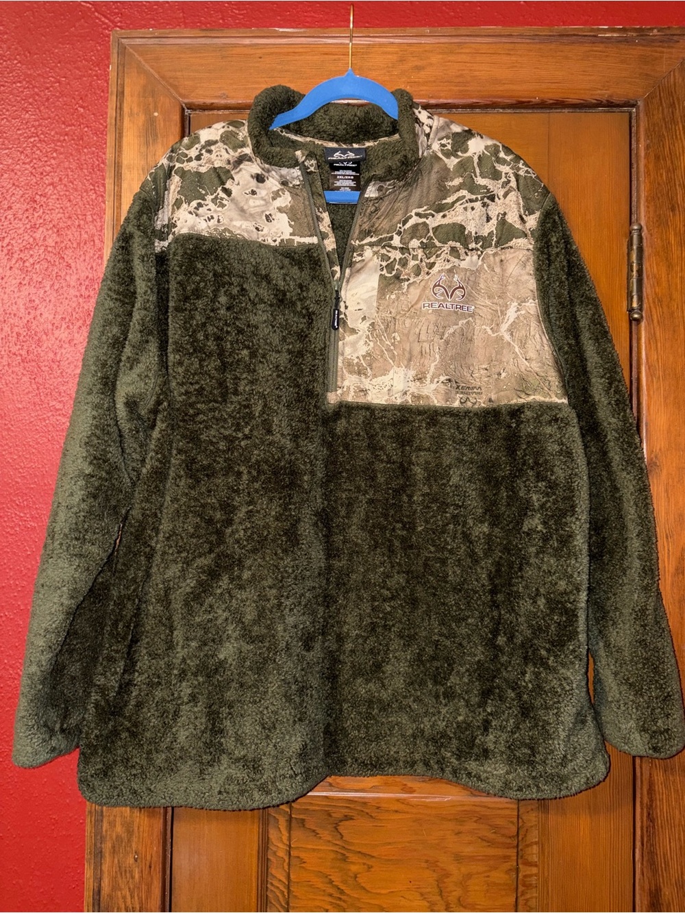 Realtree Olive Green Sherpa Quarter-Zip Pullover with Camo Panels